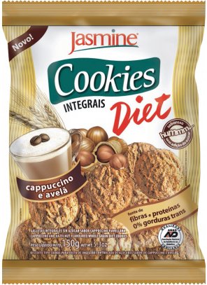 COOKIE DIET_capuccino e avela.png - Cookies Integrais Diet Cappucino & AvelãFONTE DE FIBRAS E PROTEÍNASLIVRE DE GORDURAS TRANSSEM ADIÇÃO DE AÇÚCAR CERTIFICADO PELA ANAD Ingredientes: Farinha de trigo integral, farinha de trigo fortificada com ferro e ácido fólico, óleos vegetais (palma, milho ou soja), farinha de milho, maltodextrina, fibra solúvel, amido de milho, cacau em pó, café solúvel, extrato de soja, avelã em pó, sal, canela em pó, edulcorantes naturais sorbitol, isomalte, maltitol e glicosídeo de esteviol, agentes de crescimento (fosfato monocálcico, bicarbonato de sódio, bicarbonato de amônio), estabilizante natural lecitina de soja, aromas e corante natural caramelo.CONTÉM GLÚTENConsumir preferencialmente sob orientação do médico e/ou nutricionista.Disponível na versão: 150g. 